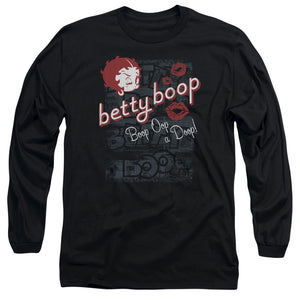 AN OFFCIALLY LICENSED BETTY BOOP BOOP OOP MEN'S LONG SLEEVE T-SHIRT BLACK