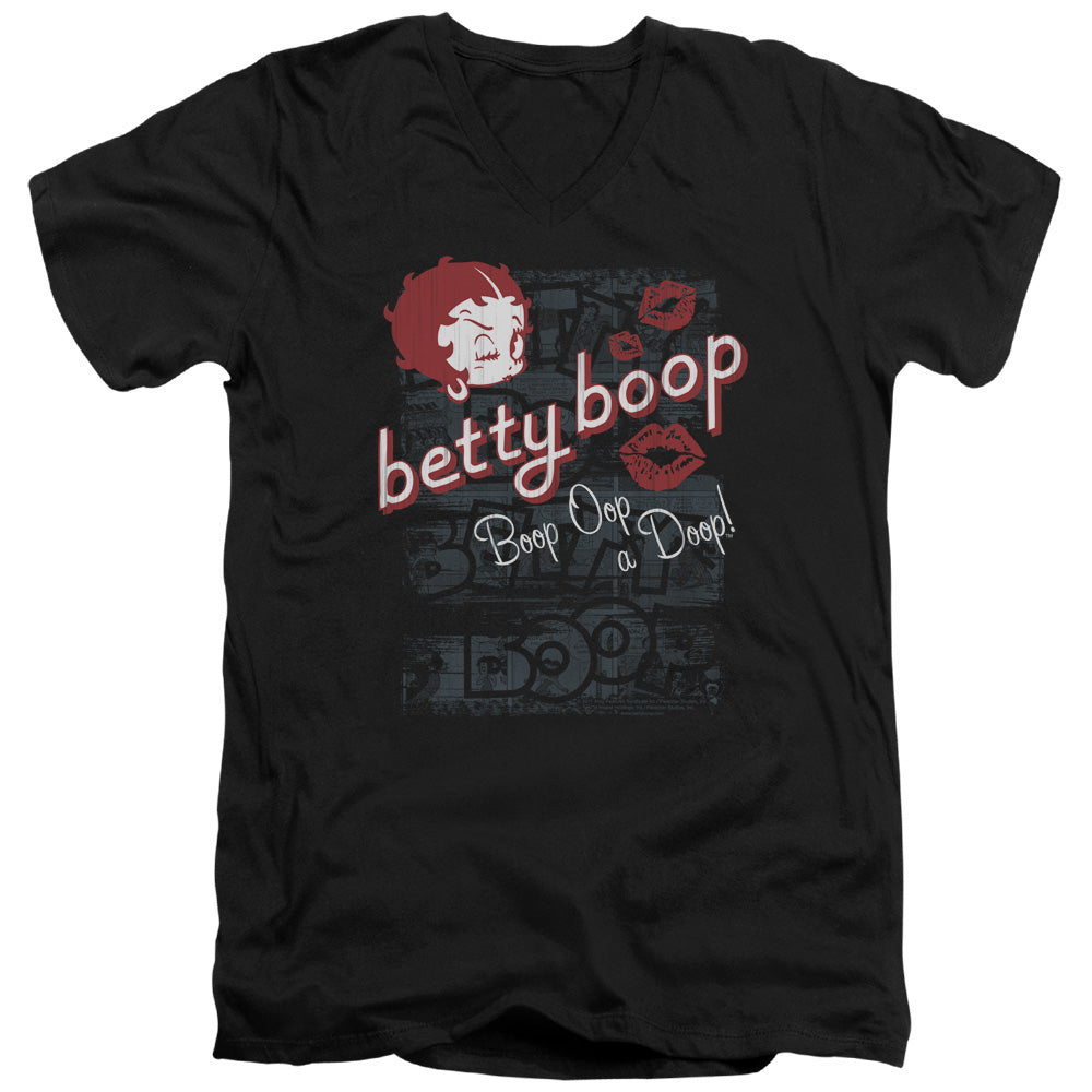 AN OFFCIALLY LICENSED BETTY BOOP BOOP OOP MEN'S V-NECK T-SHIRT BLACK
