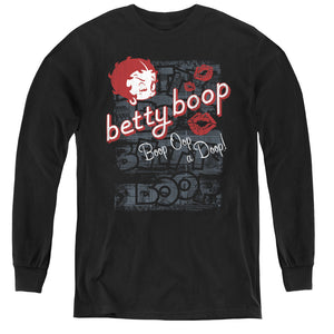AN OFFCIALLY LICENSED BETTY BOOP BOOP OOP YOUTH LONG SLEEVE T-SHIRT BLACK
