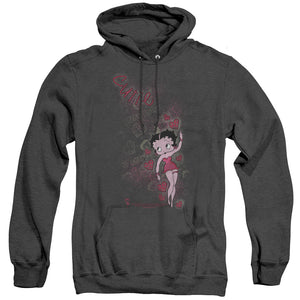 AN OFFCIALLY LICENSED BETTY BOOP CUTIE ADULT UNISEX HEATHER PULLOVER HOODIE BLACK