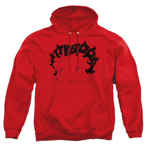 AN OFFCIALLY LICENSED BETTY BOOP WORD HAIR ADULT UNISEX PULLOVER HOODIE RED