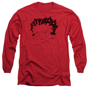 AN OFFCIALLY LICENSED BETTY BOOP WORD HAIR MEN'S LONG SLEEVE T-SHIRT RED