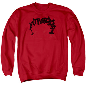 AN OFFCIALLY LICENSED BETTY BOOP WORD HAIR ADULT UNISEX CREWNECK SWEATSHIRT RED