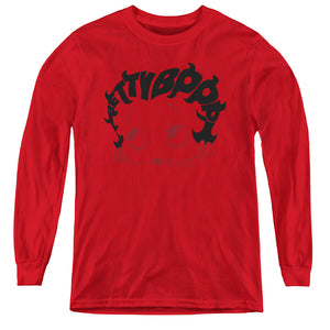 AN OFFCIALLY LICENSED BETTY BOOP WORD HAIR YOUTH LONG SLEEVE T-SHIRT RED