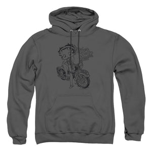 AN OFFCIALLY LICENSED BETTY BOOP BBMC ADULT UNISEX PULLOVER HOODIE CHARCOAL