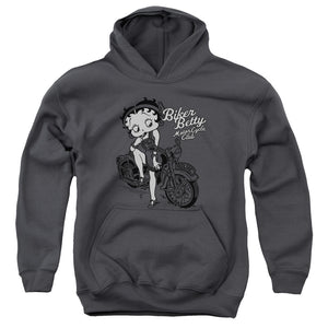 AN OFFCIALLY LICENSED BETTY BOOP BBMC YOUTH HOODIE CHARCOAL