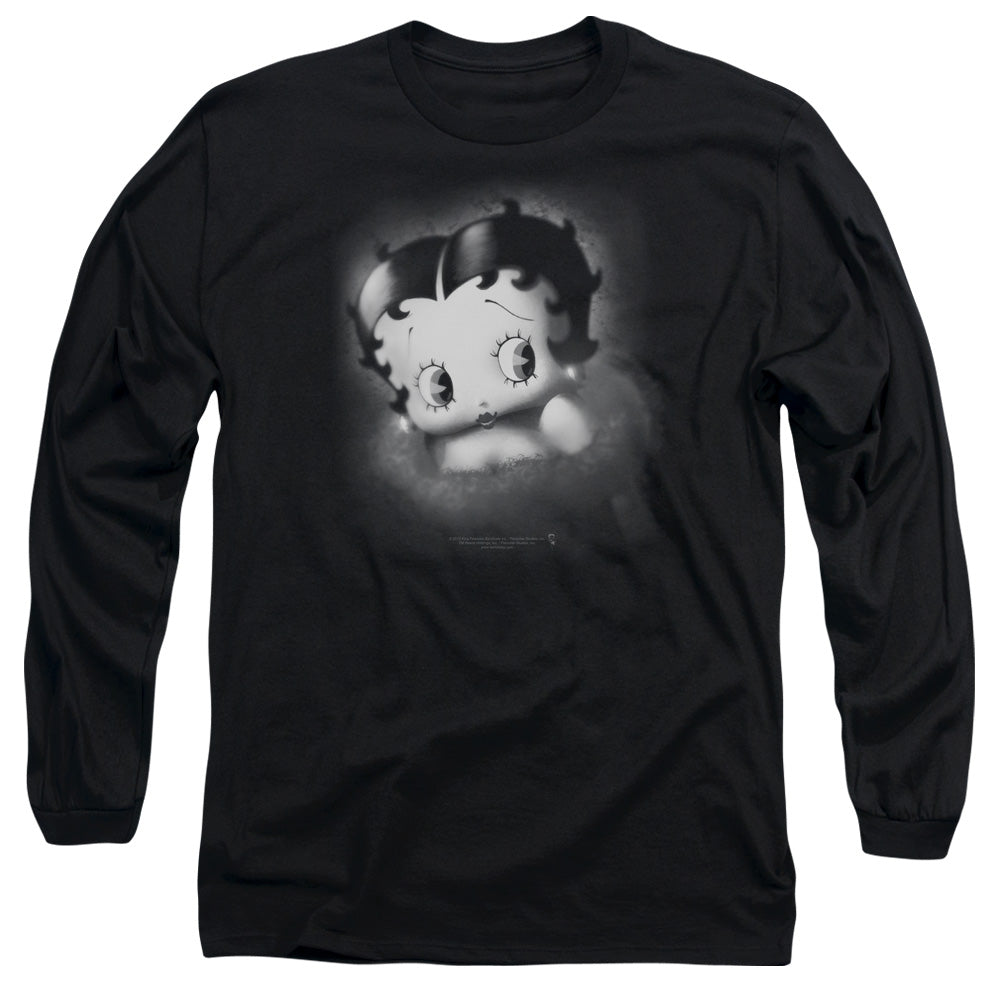 AN OFFCIALLY LICENSED BETTY BOOP VINTAGE STAR MEN'S LONG SLEEVE T-SHIRT BLACK