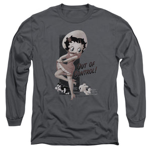 AN OFFCIALLY LICENSED BETTY BOOP OUT OF CONTROL MEN'S LONG SLEEVE T-SHIRT CHARCOAL