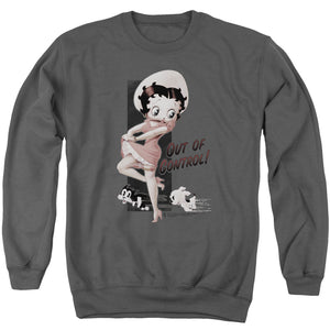 AN OFFCIALLY LICENSED BETTY BOOP OUT OF CONTROL ADULT UNISEX CREWNECK SWEATSHIRT CHARCOAL