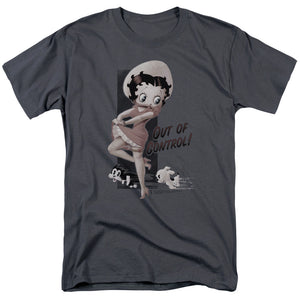 AN OFFCIALLY LICENSED BETTY BOOP OUT OF CONTROL MEN'S REGULAR FIT T-SHIRT CHARCOAL