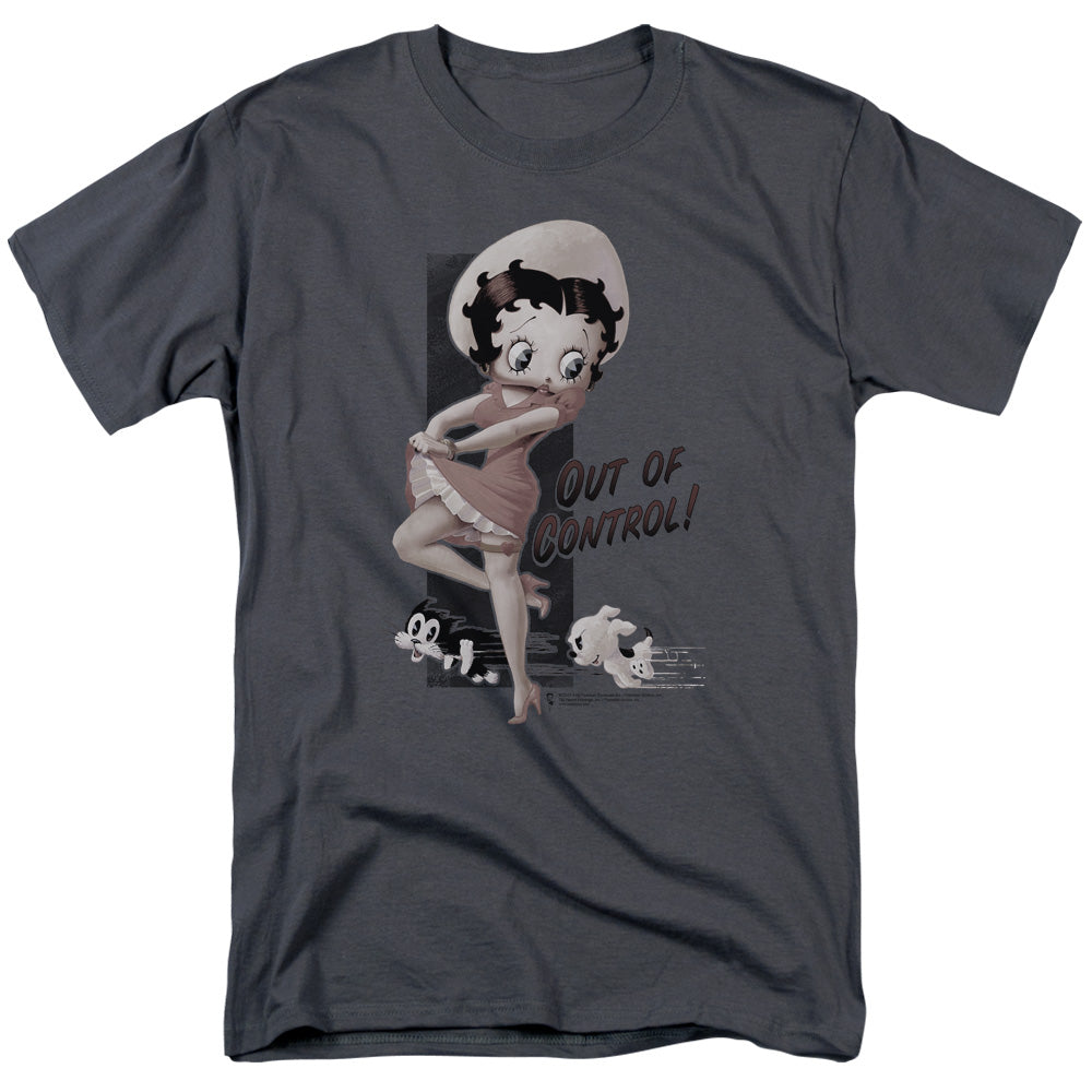 AN OFFCIALLY LICENSED BETTY BOOP OUT OF CONTROL MEN'S REGULAR FIT T-SHIRT CHARCOAL