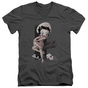 AN OFFCIALLY LICENSED BETTY BOOP OUT OF CONTROL MEN'S V-NECK T-SHIRT CHARCOAL