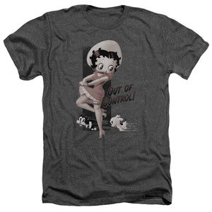 AN OFFCIALLY LICENSED BETTY BOOP OUT OF CONTROL MEN'S HEATHER T-SHIRT CHARCOAL
