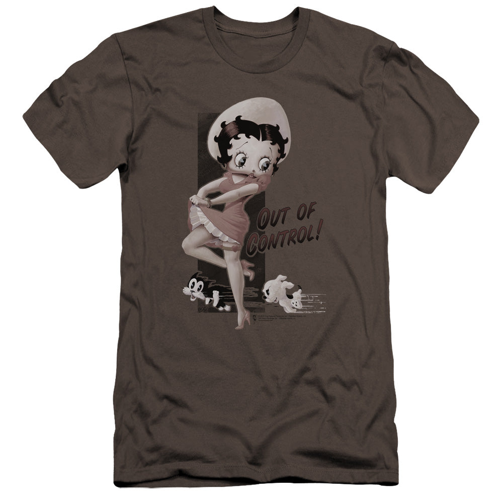 AN OFFCIALLY LICENSED BETTY BOOP OUT OF CONTROL MEN'S PREMIUM SLIM FIT T-SHIRT CHARCOAL