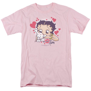 AN OFFCIALLY LICENSED BETTY BOOP PUPPY LOVE MEN'S REGULAR FIT T-SHIRT PINK