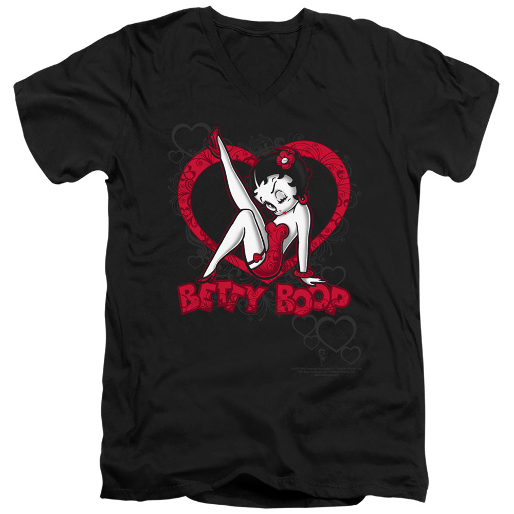 AN OFFCIALLY LICENSED BETTY BOOP SCROLLING HEARTS MEN'S V-NECK T-SHIRT BLACK