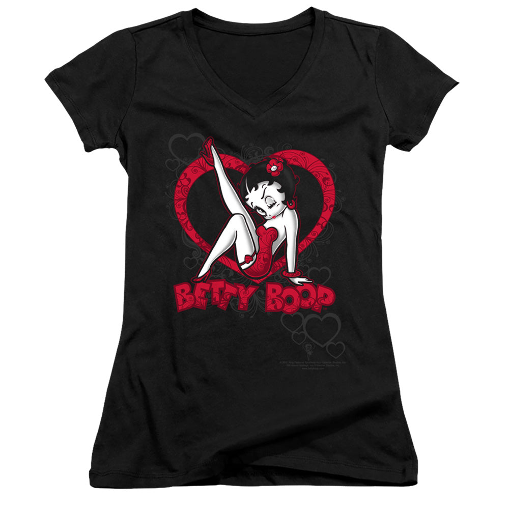 Betty Boop Scrolling Hearts Licensed Women's T-Shirt Juniors V-Neck SM