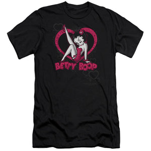 AN OFFCIALLY LICENSED BETTY BOOP SCROLLING HEARTS MEN'S PREMIUM SLIM FIT T-SHIRT BLACK