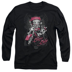 AN OFFCIALLY LICENSED BETTY BOOP BIKER BABE MEN'S LONG SLEEVE T-SHIRT BLACK