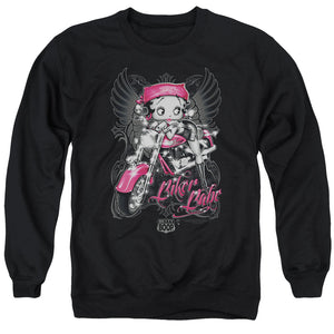 AN OFFCIALLY LICENSED BETTY BOOP BIKER BABE ADULT UNISEX CREWNECK SWEATSHIRT BLACK