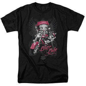 AN OFFCIALLY LICENSED BETTY BOOP BIKER BABE MEN'S REGULAR FIT T-SHIRT BLACK