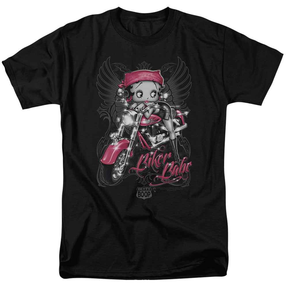 AN OFFCIALLY LICENSED BETTY BOOP BIKER BABE MEN'S REGULAR FIT T-SHIRT BLACK