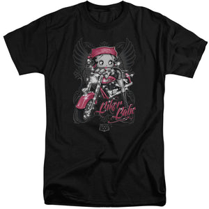 AN OFFCIALLY LICENSED BETTY BOOP BIKER BABE MEN'S TALL FIT T-SHIRT BLACK