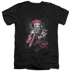 AN OFFCIALLY LICENSED BETTY BOOP BIKER BABE MEN'S V-NECK T-SHIRT BLACK