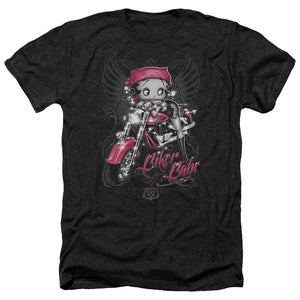 AN OFFCIALLY LICENSED BETTY BOOP BIKER BABE MEN'S HEATHER T-SHIRT CHARCOAL