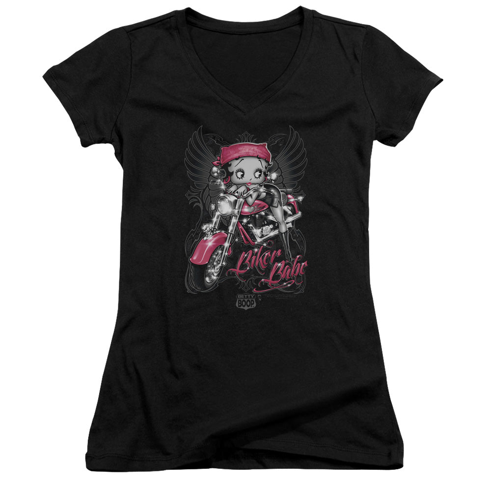 Betty Boop Biker Babe Licensed Women's T-Shirt Juniors V-Neck SM