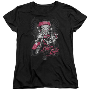 AN OFFCIALLY LICENSED BETTY BOOP BIKER BABE WOMEN'S REGULAR FIT T-SHIRT BLACK