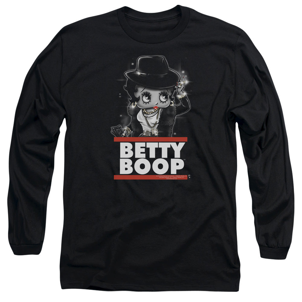 AN OFFCIALLY LICENSED BETTY BOOP BLING BLING BOOP MEN'S LONG SLEEVE T-SHIRT BLACK