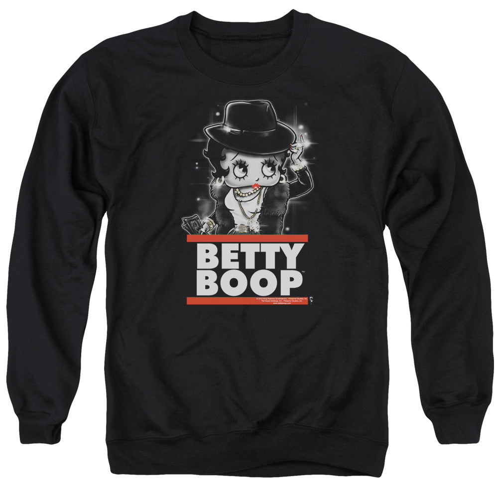 AN OFFCIALLY LICENSED BETTY BOOP BLING BLING BOOP ADULT UNISEX CREWNECK SWEATSHIRT BLACK