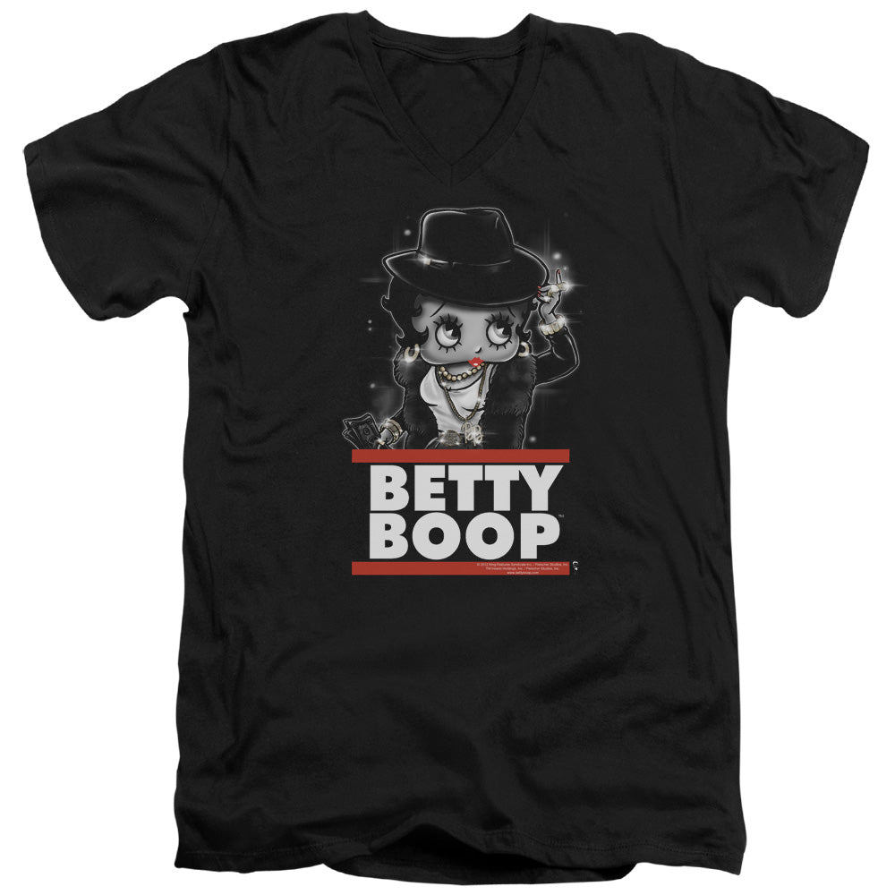 AN OFFCIALLY LICENSED BETTY BOOP BLING BLING BOOP MEN'S V-NECK T-SHIRT BLACK