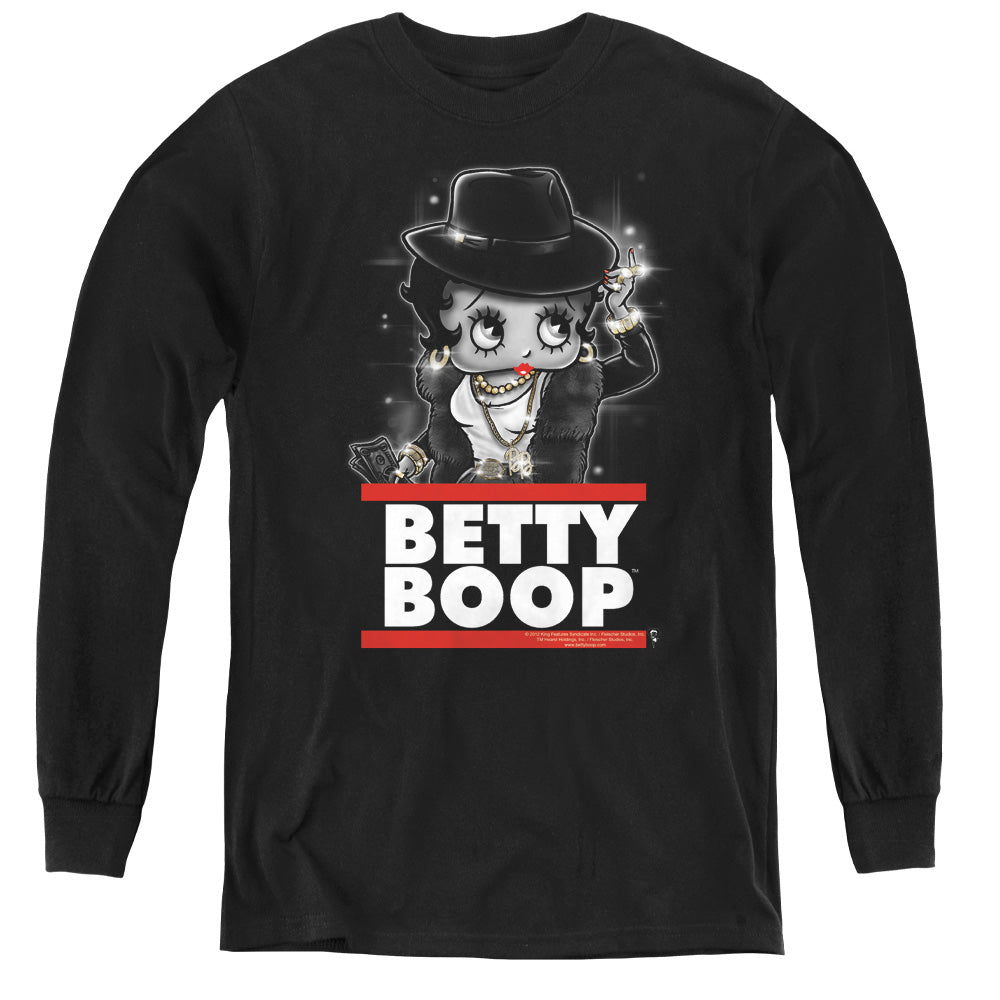 AN OFFCIALLY LICENSED BETTY BOOP BLING BLING BOOP YOUTH LONG SLEEVE T-SHIRT BLACK