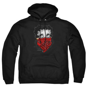 AN OFFCIALLY LICENSED BETTY BOOP BANDANA & ROSES ADULT UNISEX PULLOVER HOODIE BLACK