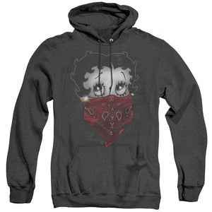 AN OFFCIALLY LICENSED BETTY BOOP BANDANA & ROSES ADULT UNISEX HEATHER PULLOVER HOODIE BLACK