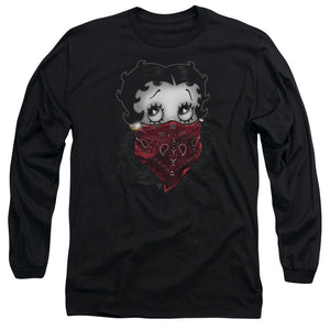 AN OFFCIALLY LICENSED BETTY BOOP BANDANA & ROSES MEN'S LONG SLEEVE T-SHIRT BLACK