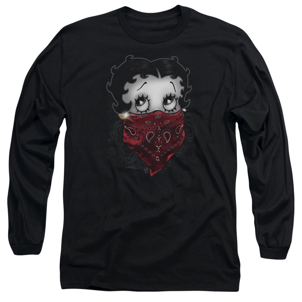 AN OFFCIALLY LICENSED BETTY BOOP BANDANA & ROSES MEN'S LONG SLEEVE T-SHIRT BLACK