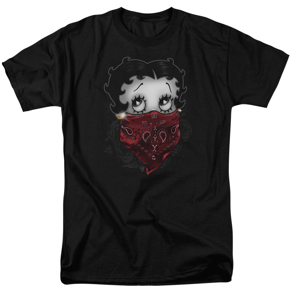 AN OFFCIALLY LICENSED BETTY BOOP BANDANA & ROSES MEN'S REGULAR FIT T-SHIRT BLACK
