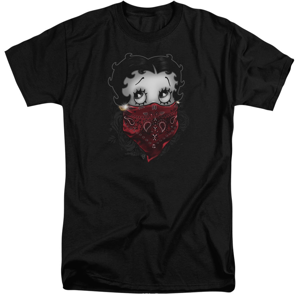 AN OFFCIALLY LICENSED BETTY BOOP BANDANA & ROSES MEN'S TALL FIT T-SHIRT BLACK