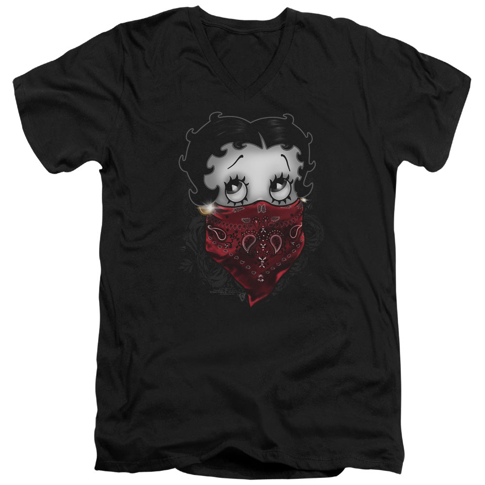 AN OFFCIALLY LICENSED BETTY BOOP BANDANA & ROSES MEN'S V-NECK T-SHIRT BLACK