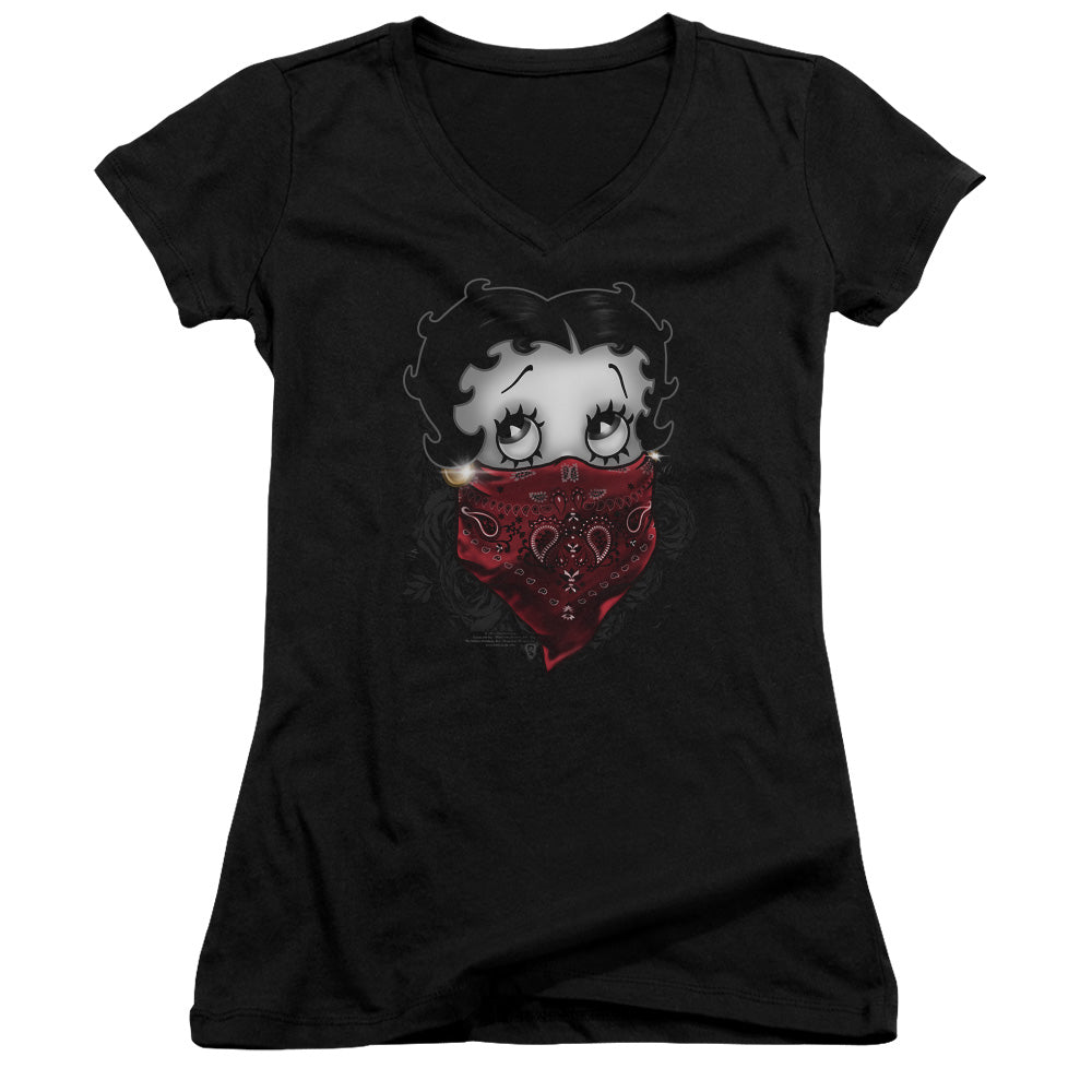 Betty Boop Bandana & Roses Licensed Women's T-Shirt Juniors V-Neck SM