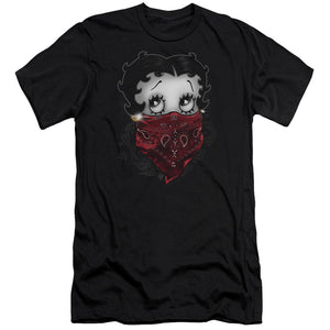 AN OFFCIALLY LICENSED BETTY BOOP BANDANA & ROSES MEN'S PREMIUM SLIM FIT T-SHIRT BLACK