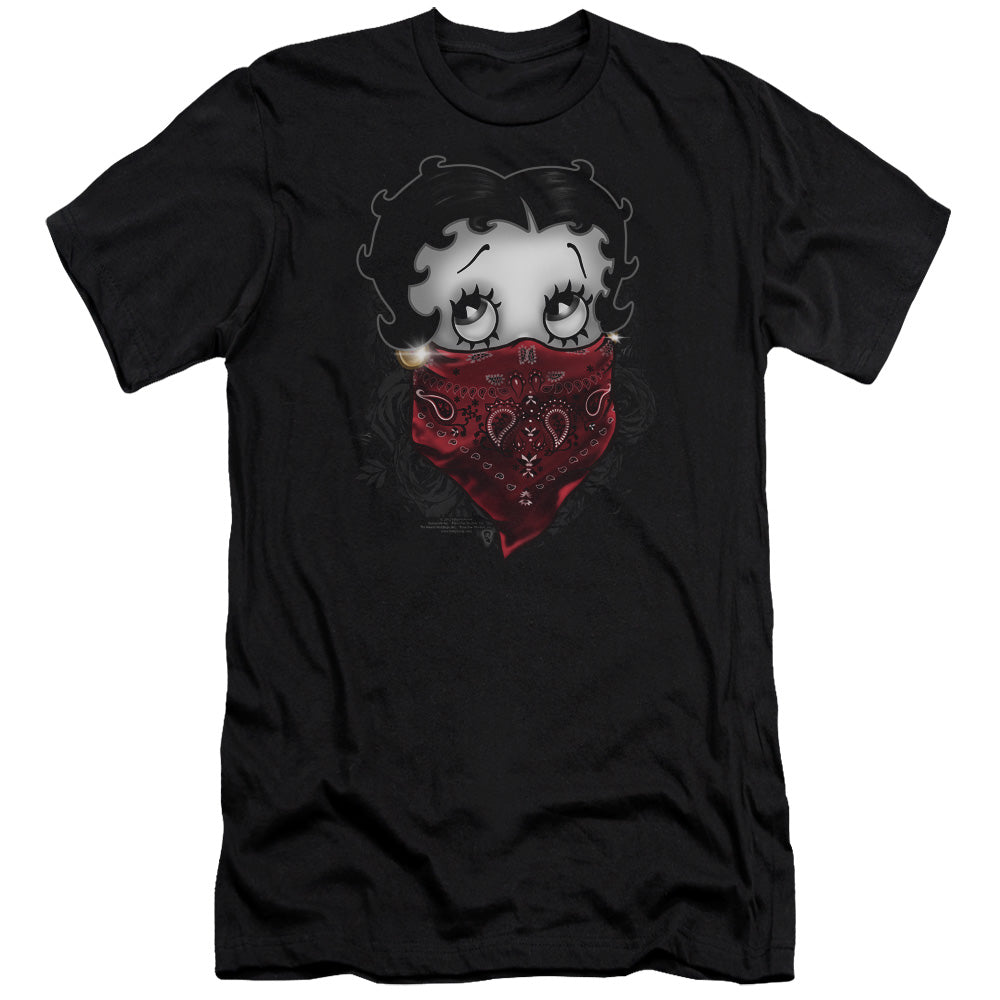 AN OFFCIALLY LICENSED BETTY BOOP BANDANA & ROSES MEN'S PREMIUM SLIM FIT T-SHIRT BLACK