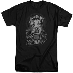 AN OFFCIALLY LICENSED BETTY BOOP FASHION ROSES MEN'S TALL FIT T-SHIRT BLACK