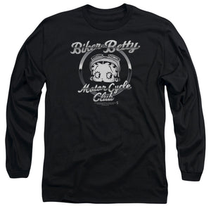 AN OFFCIALLY LICENSED BETTY BOOP CHROMED LOGO MEN'S LONG SLEEVE T-SHIRT BLACK