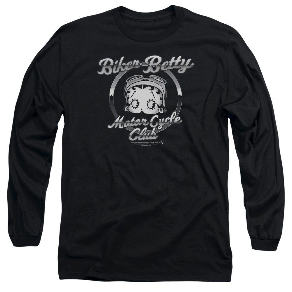 AN OFFCIALLY LICENSED BETTY BOOP CHROMED LOGO MEN'S LONG SLEEVE T-SHIRT BLACK