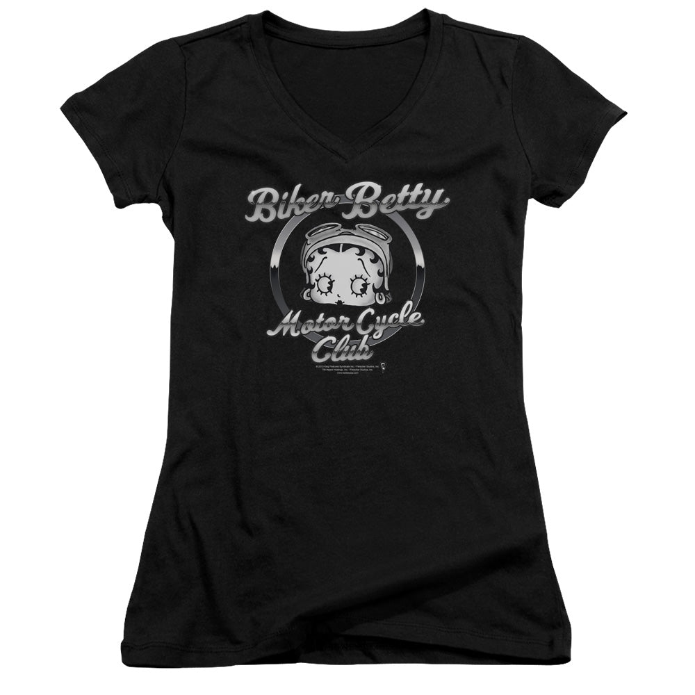 Betty Boop Chromed Logo Licensed Women's T-Shirt Juniors V-Neck SM
