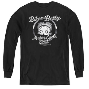 AN OFFCIALLY LICENSED BETTY BOOP CHROMED LOGO YOUTH LONG SLEEVE T-SHIRT BLACK